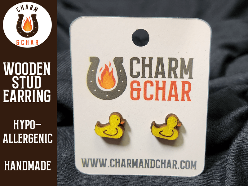 Rubber Duck Wood Stud Earrings - Lifestyle Fashion Earring - Stud Earring - Charm and Char