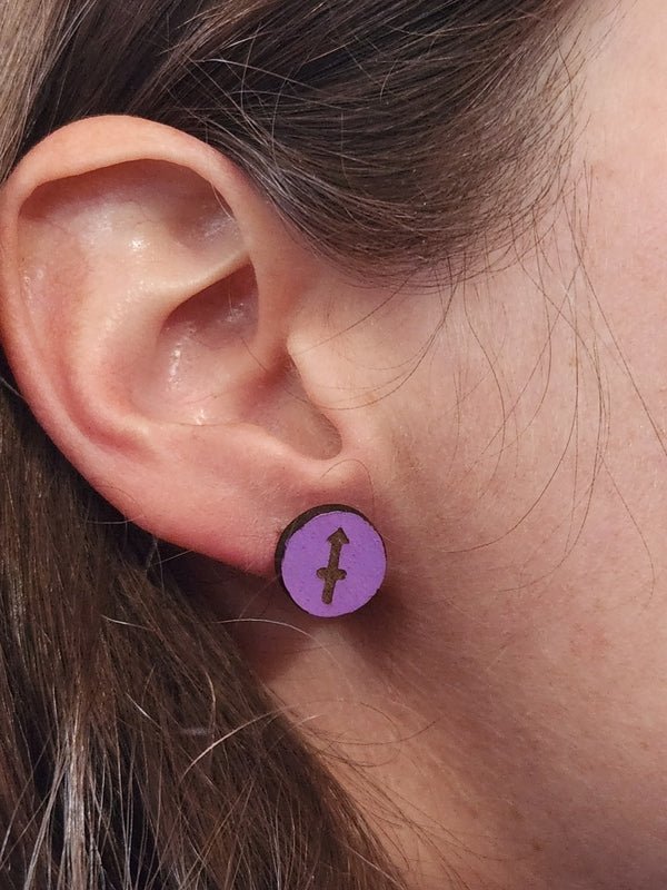 Sagittarius Wood Stud Earrings - Zodiac Fashion Earring - Stud Earring - Charm and Char