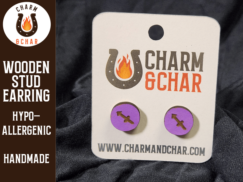 Sagittarius Wood Stud Earrings - Zodiac Fashion Earring - Stud Earring - Charm and Char