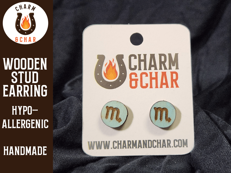 Scorpio Wood Stud Earrings - Zodiac Fashion Earring - Stud Earring - Charm and Char