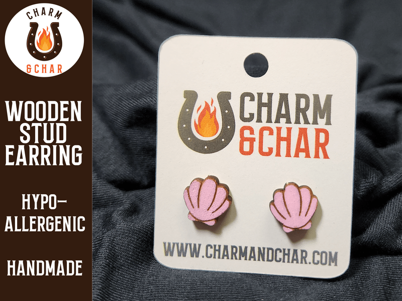 Seashell Wood Stud Earrings - Summer Fashion Earring - Stud Earring - Charm and Char