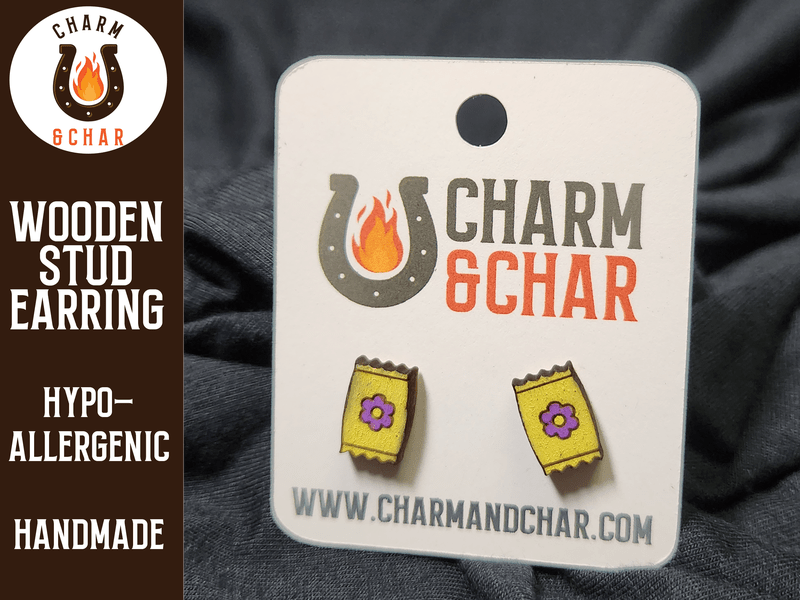 Seed Packet Wood Stud Earrings - Gardening Fashion Earring - Stud Earring - Charm and Char