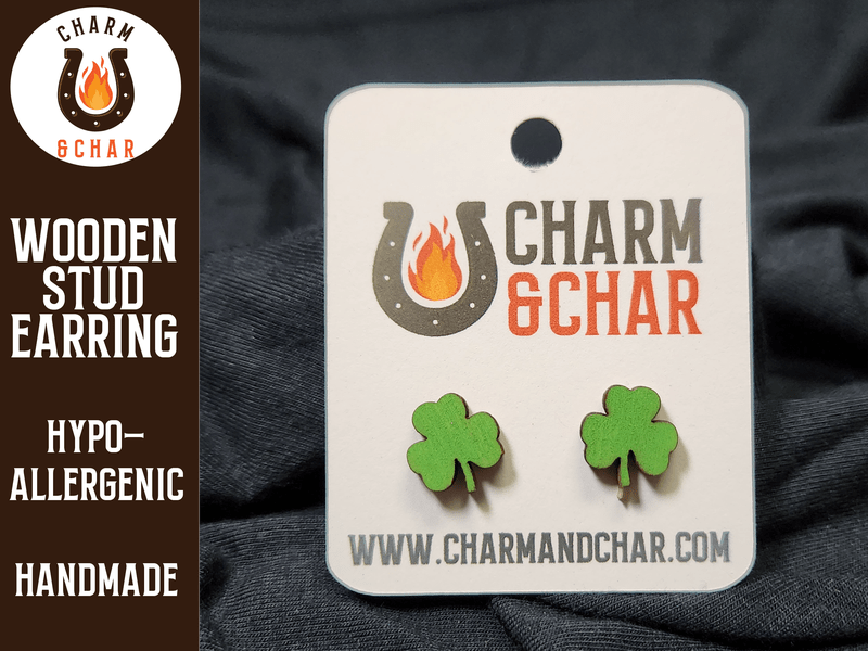 Shamrock Wood Stud Earrings - St. Patrick's Day Fashion Earring - Stud Earring - Charm and Char