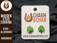 Thumbnail for Shamrock Wood Stud Earrings - St. Patrick's Day Fashion Earring - Stud Earring - Charm and Char