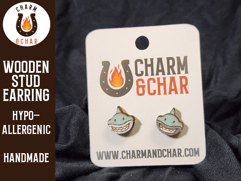 Shark Wood Stud Earrings - Animal Fashion Earring - Stud Earring - Charm and Char