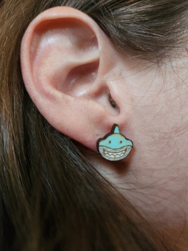 Shark Wood Stud Earrings - Animal Fashion Earring - Stud Earring - Charm and Char