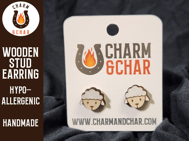 Sheep Wood Stud Earrings - Animal Fashion Earring - Stud Earring - Charm and Char