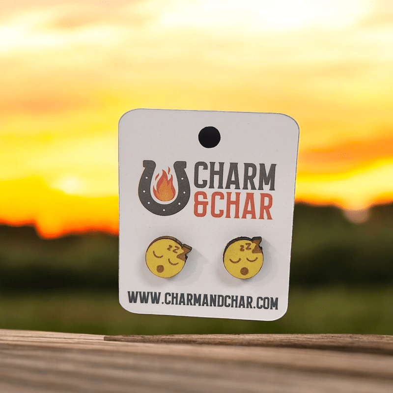 Sleeping Emoji Wood Stud Earrings - Stud Earring - Charm and Char