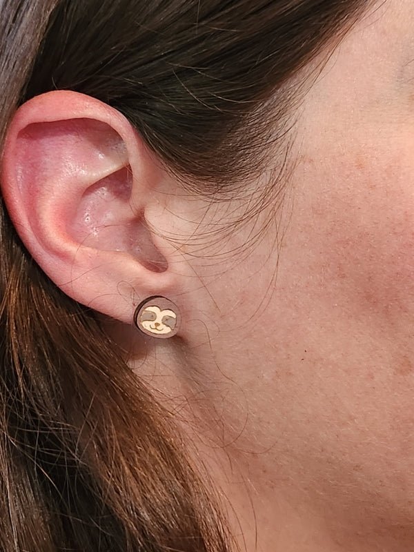 Sloth Wood Stud Earrings - Animal Fashion Earring - Stud Earring - Charm and Char