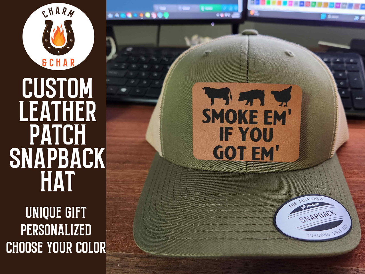 Smoke Em if you Got Em Leather Patch Trucker Hat for Grill Masters