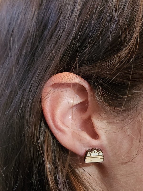 Soup dumpling Wood Stud Earrings - Food Fashion Earring - Stud Earring - Charm and Char