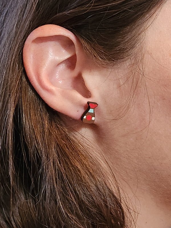 Soy Sauce Wood Stud Earrings - Food Fashion Earring - Stud Earring - Charm and Char