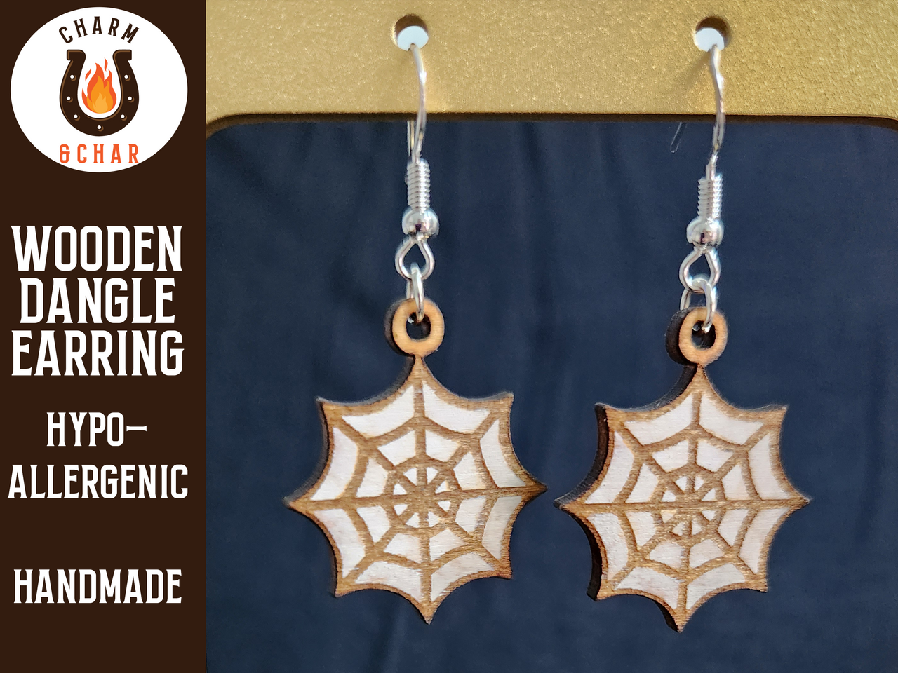 Spiderweb Wood Dangle Earrings - Halloween Fashion Earring