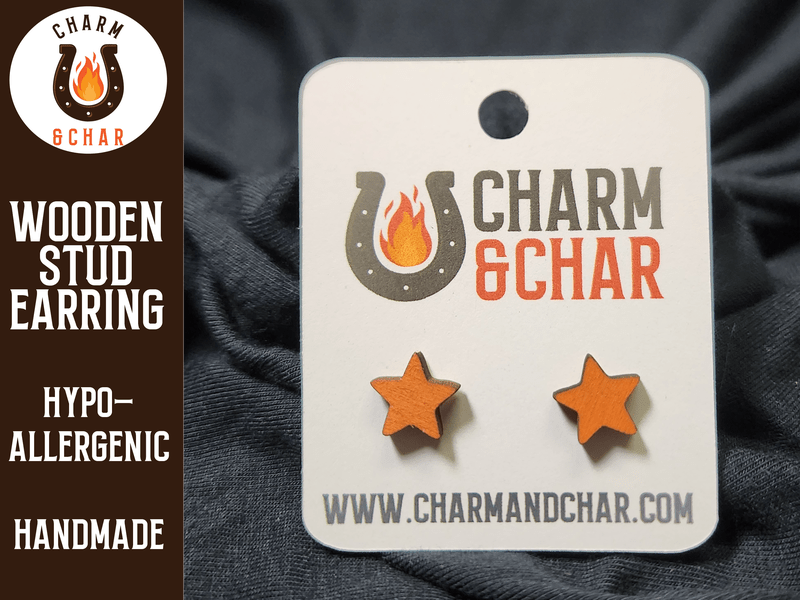 Star Wood Stud Earrings - Astronomy Fashion Earring - Stud Earring - Charm and Char