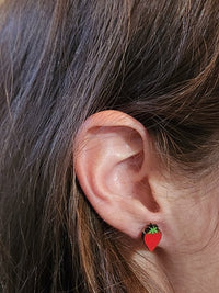 Thumbnail for Strawberry Wood Stud Earrings - Fruit Fashion Earring - Stud Earring - Charm and Char