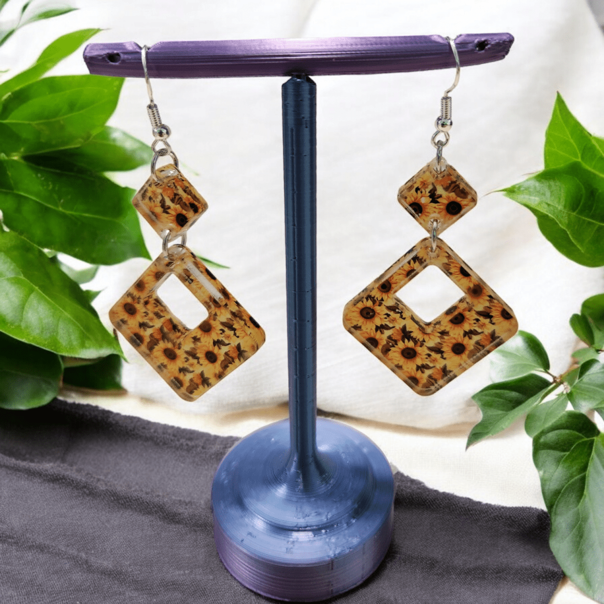 Sunflower Acrylic Dangle Earrings - Hand Designed Floral Delight - Dangle Earring - Charm and Char