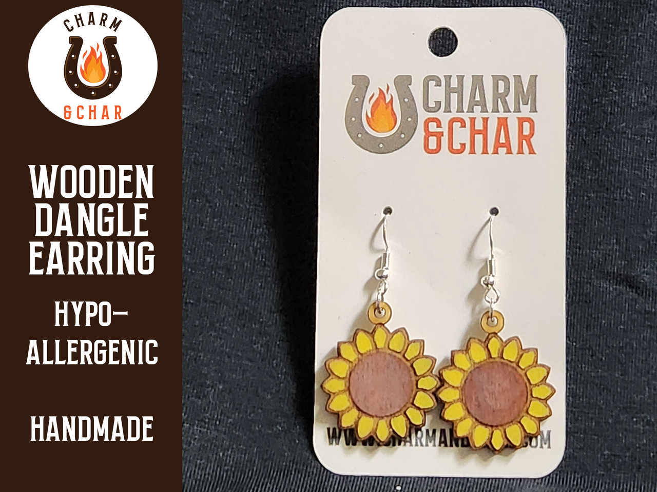 Sunflower Wood Dangle Earrings - Flower Fashion Earring