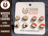 Thumbnail for Sushi Wood Stud Earrings - Food Fashion Earring Set - Stud Earring - Charm and Char
