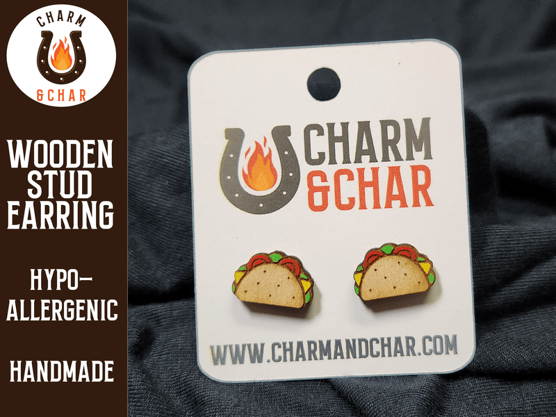 Taco Wood Stud Earrings - Food Fashion Earring - Stud Earring - Charm and Char