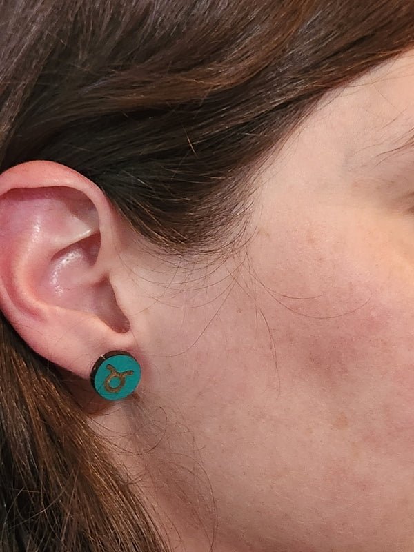 Taurus Wood Stud Earrings - Zodiac Fashion Earring - Stud Earring - Charm and Char