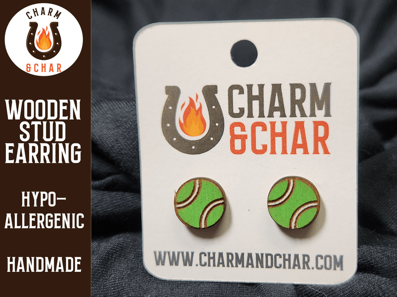 Tennis Ball Wood Stud Earrings - Sports Fashion Earring - Stud Earring - Charm and Char