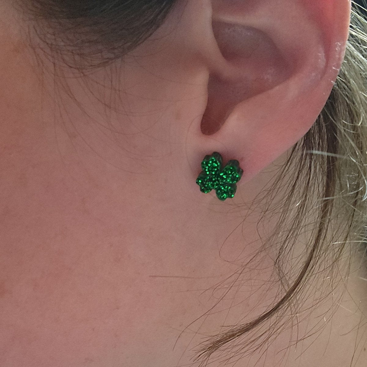 Tiny Glitter Clover Stud Earrings – St. Patrick’s Day Jewelry - Stud Earring - Charm and Char
