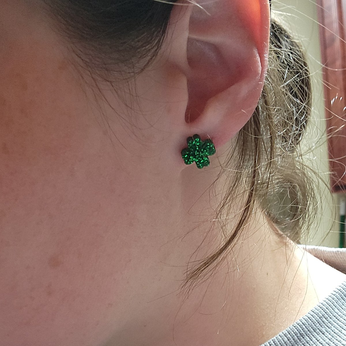 Tiny Glitter Clover Stud Earrings – St. Patrick’s Day Jewelry - Stud Earring - Charm and Char