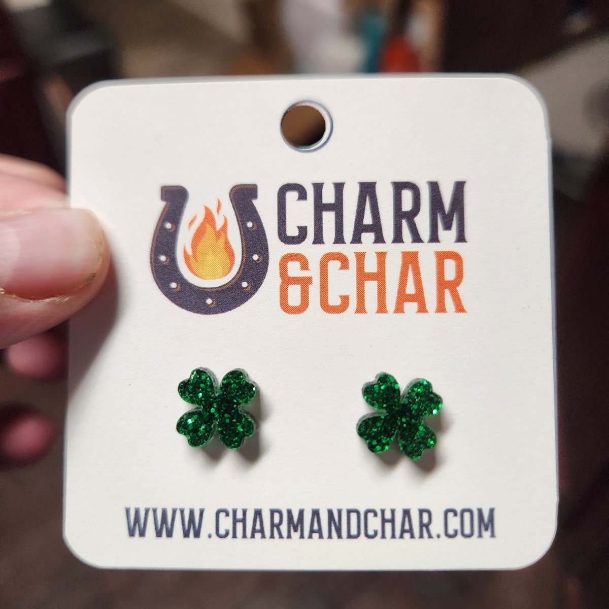 Tiny Glitter Clover Stud Earrings – St. Patrick’s Day Jewelry - Stud Earring - Charm and Char