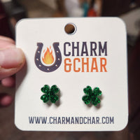 Thumbnail for Tiny Glitter Clover Stud Earrings – St. Patrick’s Day Jewelry - Stud Earring - Charm and Char