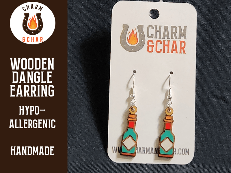 Tobasco Sauce Wood Dangle Earrings - Food Fashion Earring - Dangle Earring - Charm and Char
