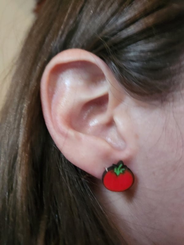 Tomato Wood Stud Earrings - Fruit Fashion Earring - Stud Earring - Charm and Char