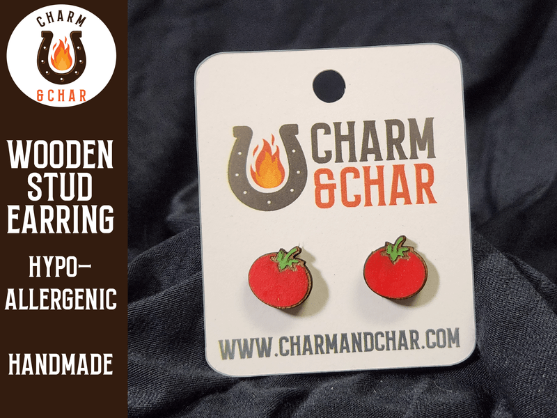Tomato Wood Stud Earrings - Fruit Fashion Earring - Stud Earring - Charm and Char