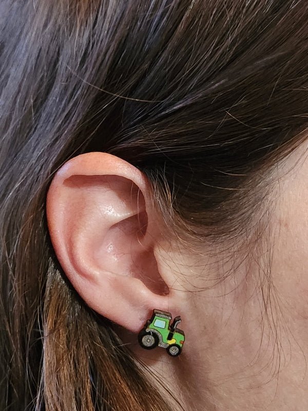 Tractor Wood Stud Earrings - Farm Fashion Earring - Stud Earring - Charm and Char