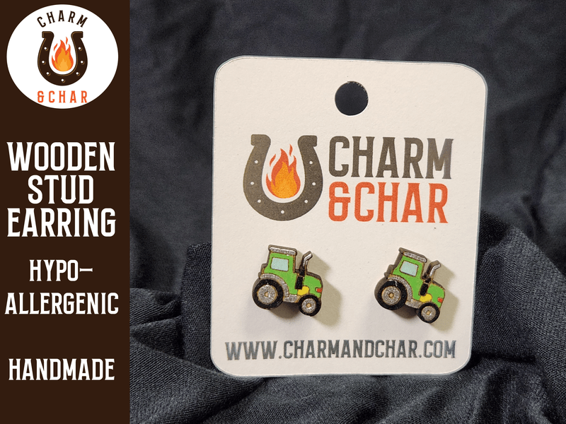 Tractor Wood Stud Earrings - Farm Fashion Earring - Stud Earring - Charm and Char