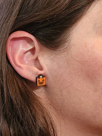Thumbnail for Trick or Treat Bag Wood Stud Earrings - Halloween Fashion Earring - Stud Earring - Charm and Char