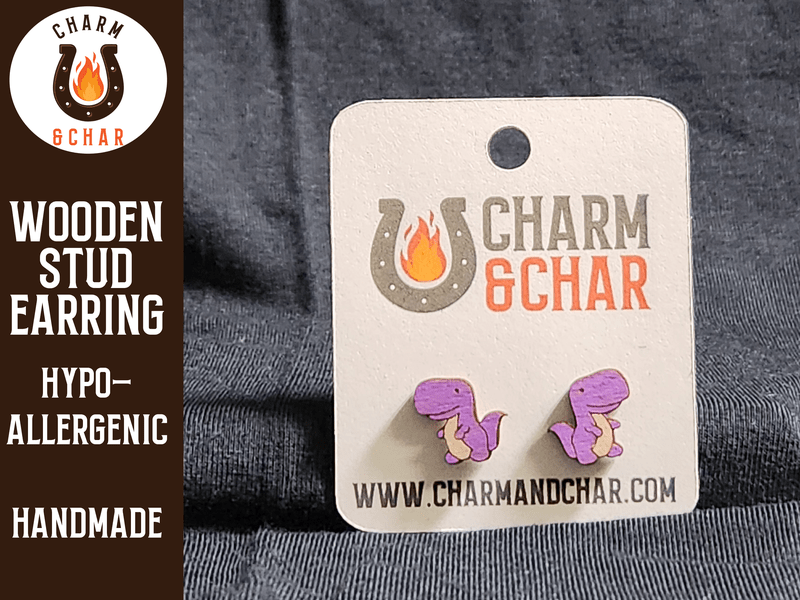 Tyrannosaurus Rex Wood Stud Earrings - T - rex Earrings - Dinosaur Fashion Earring - Stud Earring - Charm and Char