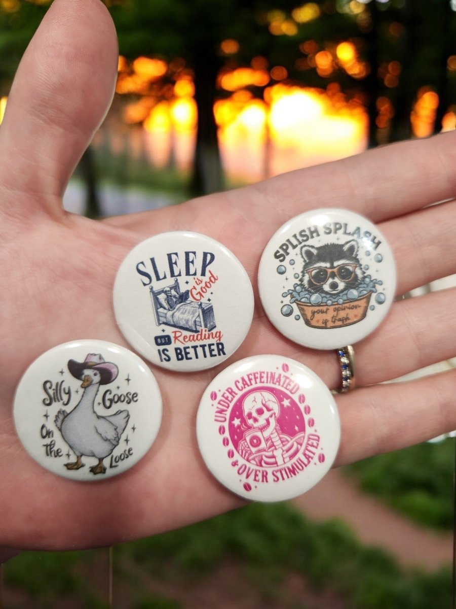 Under Caffeinated, Over Stimulated - 1.25" Pin - Back Button | Coffee Lover's Humor - Button - Charm and Char