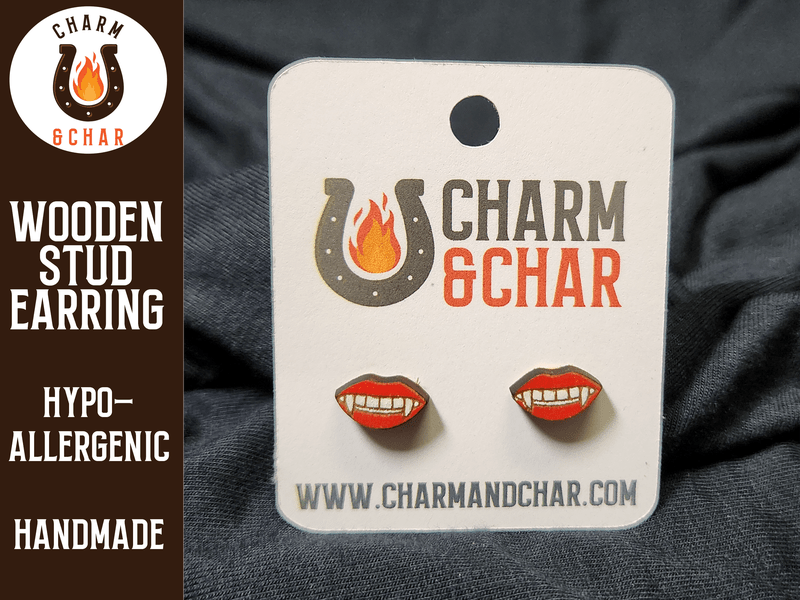 Vampire Fangs Wood Stud Earrings - Halloween Fashion Earring - Stud Earring - Charm and Char