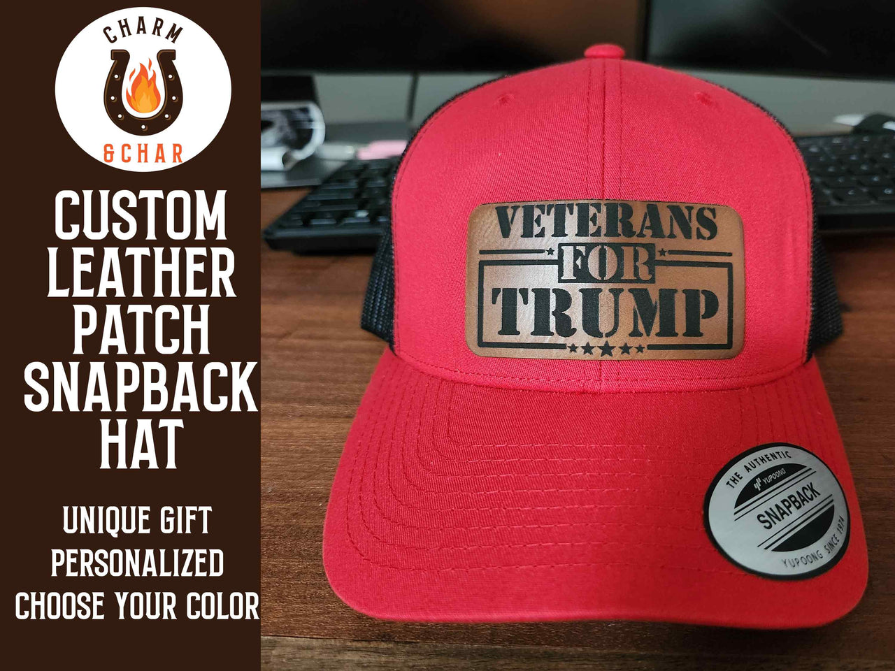 Veterans for Trump Leather Patch Trucker Hats - Classic Colors