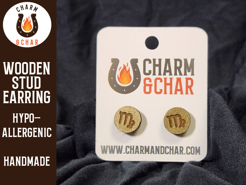 Virgo Wood Stud Earrings - Zodiac Fashion Earring - Stud Earring - Charm and Char