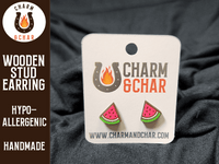 Thumbnail for Watermelon Wood Stud Earrings - Fruit Fashion Earring - Stud Earring - Charm and Char