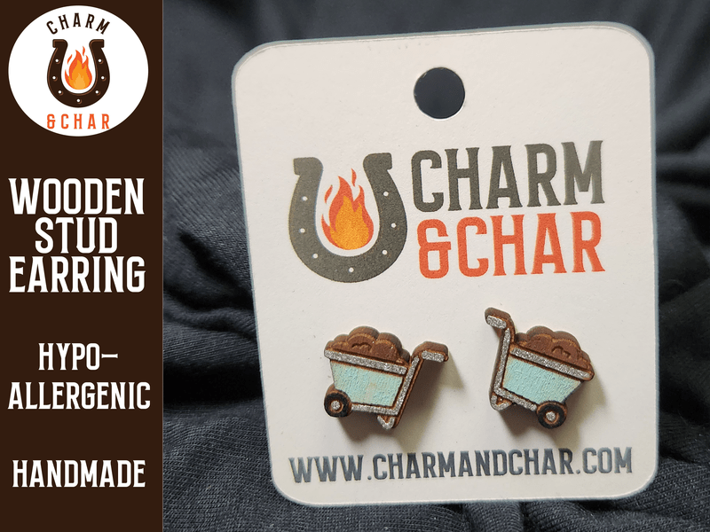Wheelbarrow Wood Stud Earrings - Gardening Fashion Earring - Stud Earring - Charm and Char