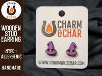 Thumbnail for Witch Hat Wood Stud Earrings - Halloween Fashion Earring - Stud Earring - Charm and Char