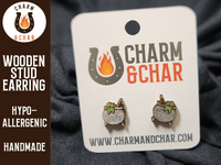 Thumbnail for Witch's Cauldron Wood Stud Earrings - Halloween Fashion Earring - Stud Earring - Charm and Char