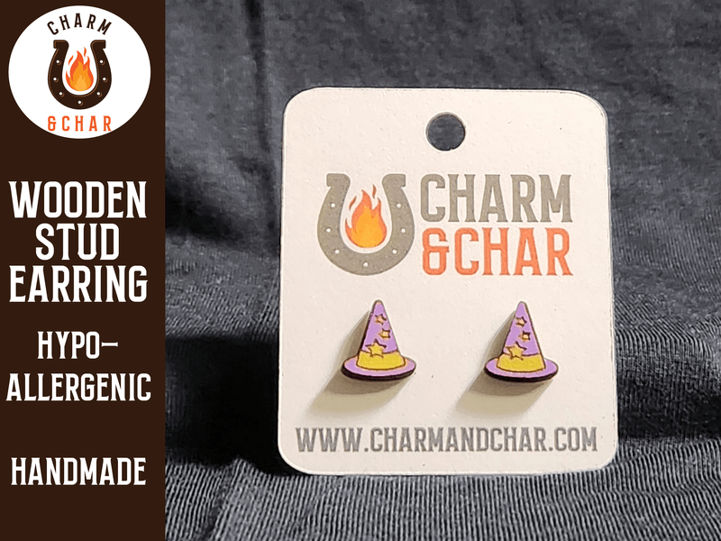 Wizard Hat Wood Stud Earrings - Halloween Fashion Earring - Stud Earring - Charm and Char