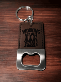 Thumbnail for Working on My 6 Pack Bottle Opener Keychain - Engraved Leatherette Design - Keychain - Charm and Char