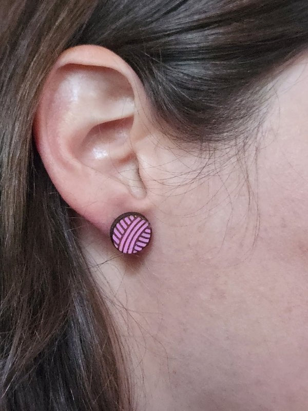 Yarn Ball Wood Stud Earrings - Lifestyle Fashion Earring - Stud Earring - Charm and Char