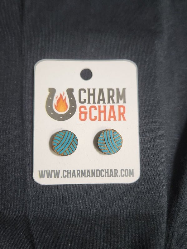 Yarn Ball Wood Stud Earrings - Lifestyle Fashion Earring - Stud Earring - Charm and Char