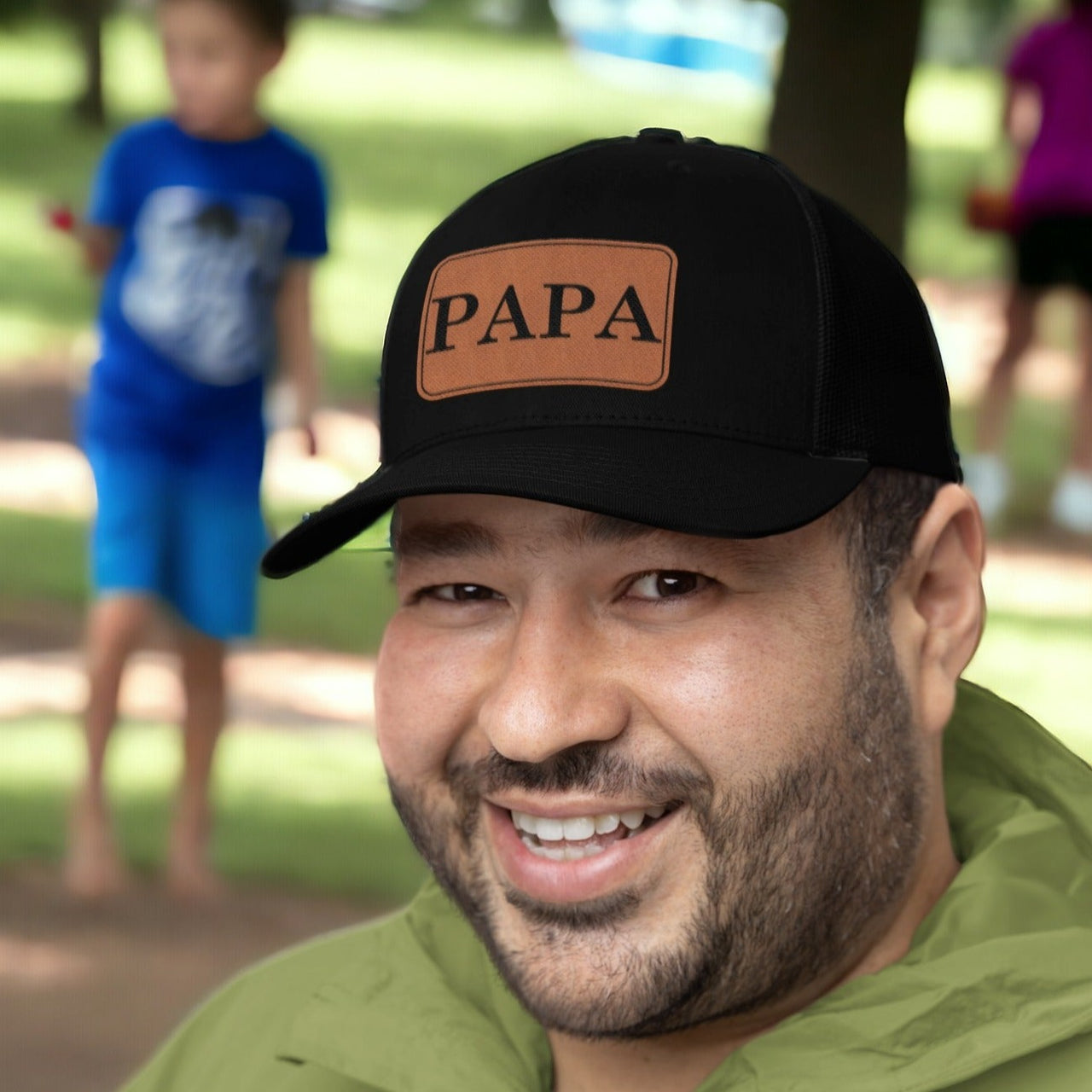 Papa Leather Patch Trucker Hat for Grandfather