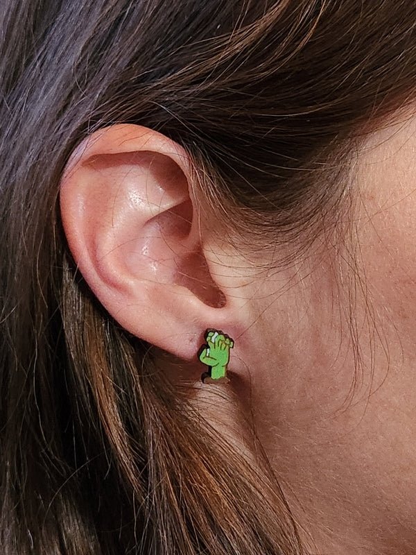 Zombie Hand Wood Stud Earrings - Halloween Fashion Earring - Stud Earring - Charm and Char